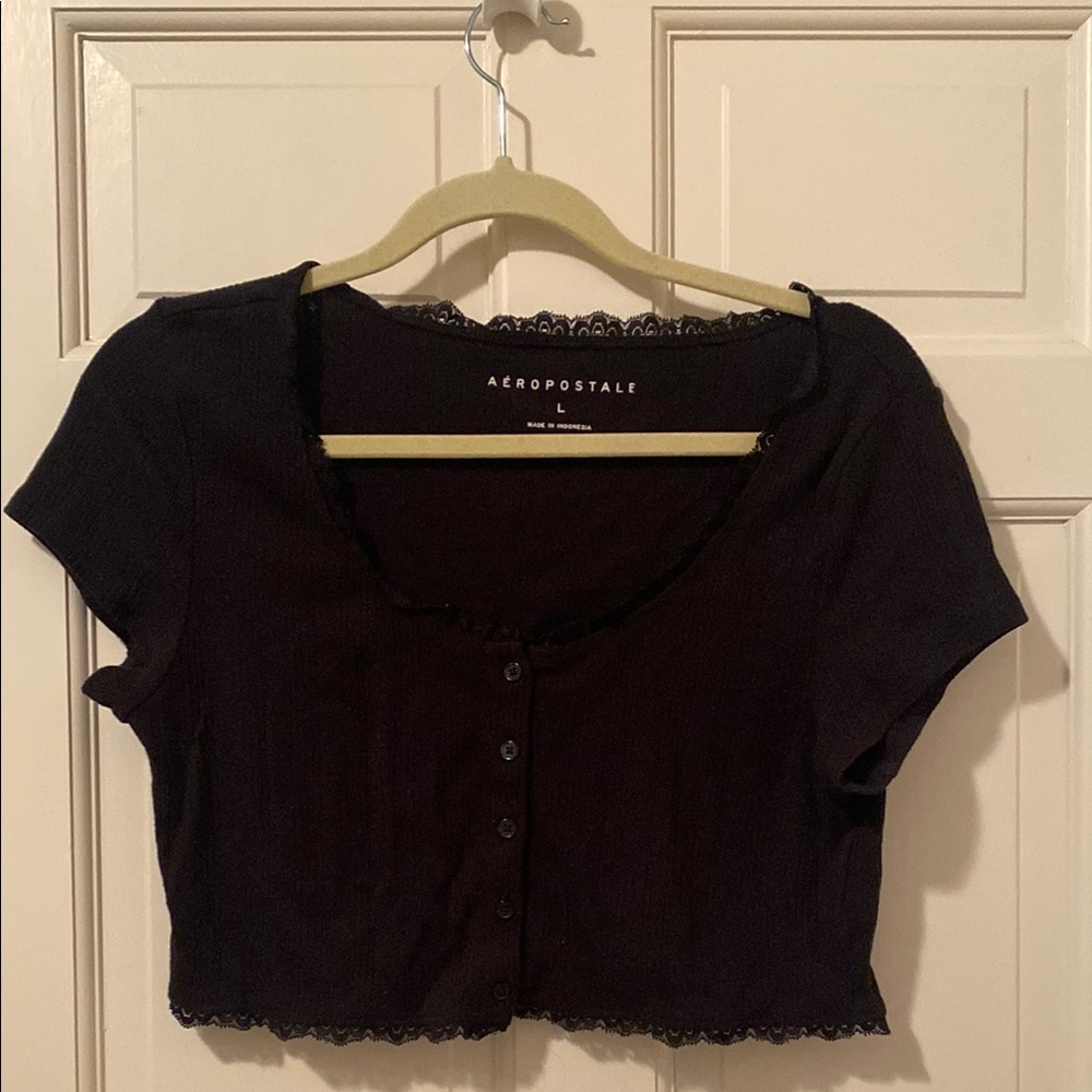 Aeropostale Black Button Down Crop Top
